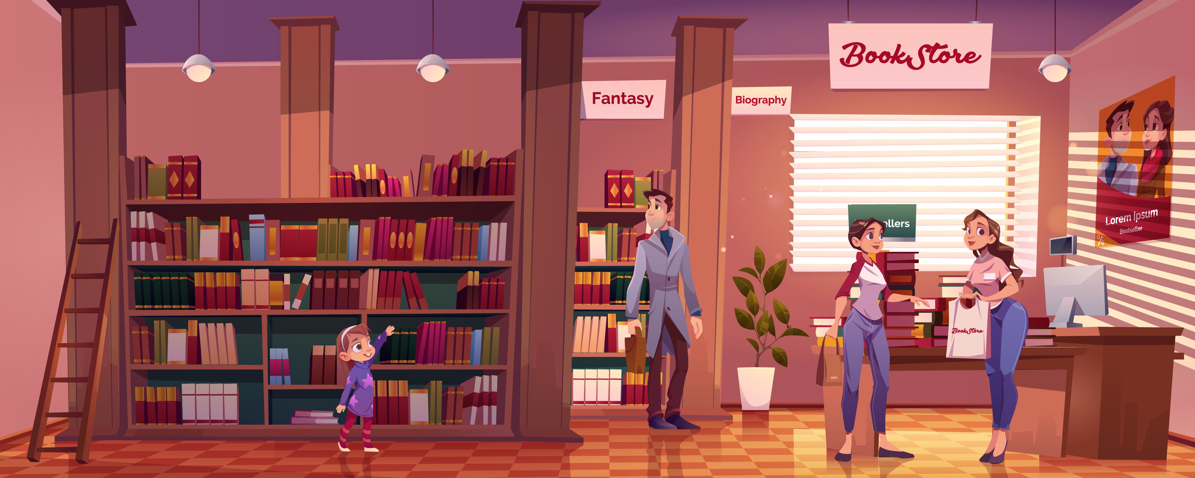 Book store fulls of books and people browsing